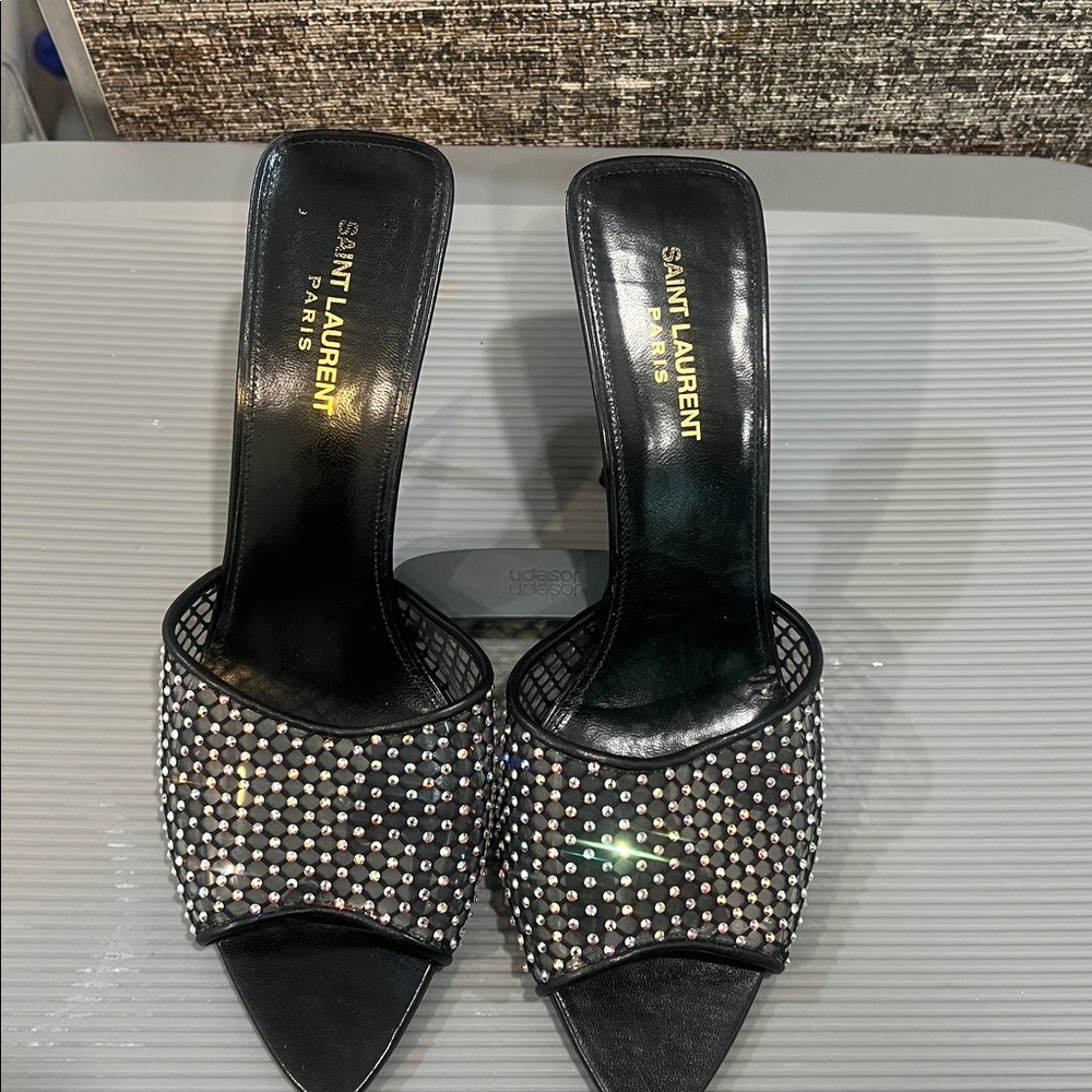 Saint Laurent Black and Silver Studded Sandals